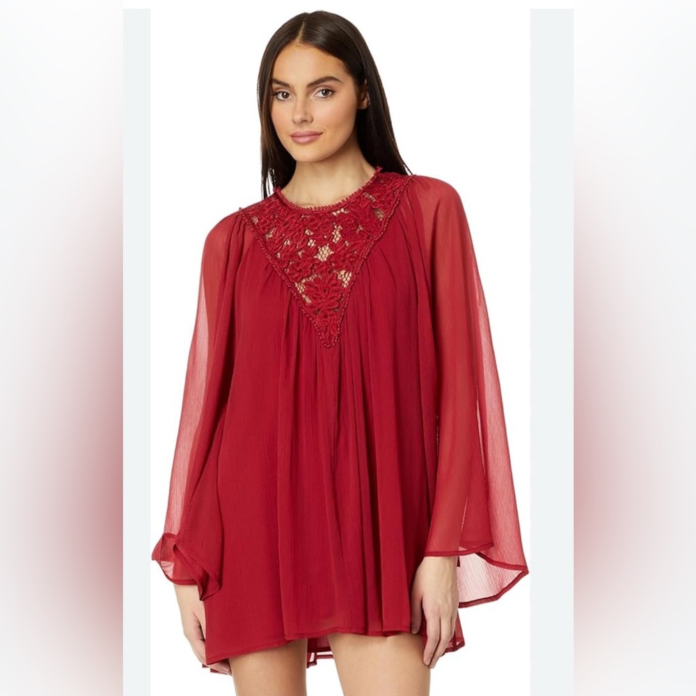 Free people Red Sheer Dress with Lace Detail size M